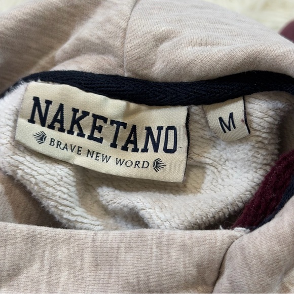 Naketano "Brave New World" Pullover Hoodie Heather Gray & Purple/Maroon Sleeves - Picture 12 of 14